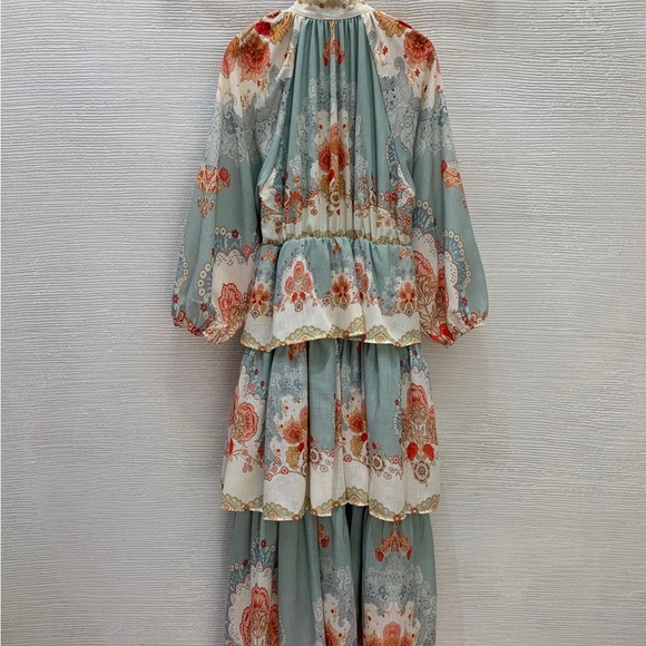 Zimmermann Sage and Coral Floral Tiered Maxi Dress - Picture 2 of 9